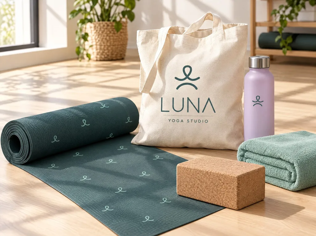 LUNA mat with the script L pattern, tote and bottle
