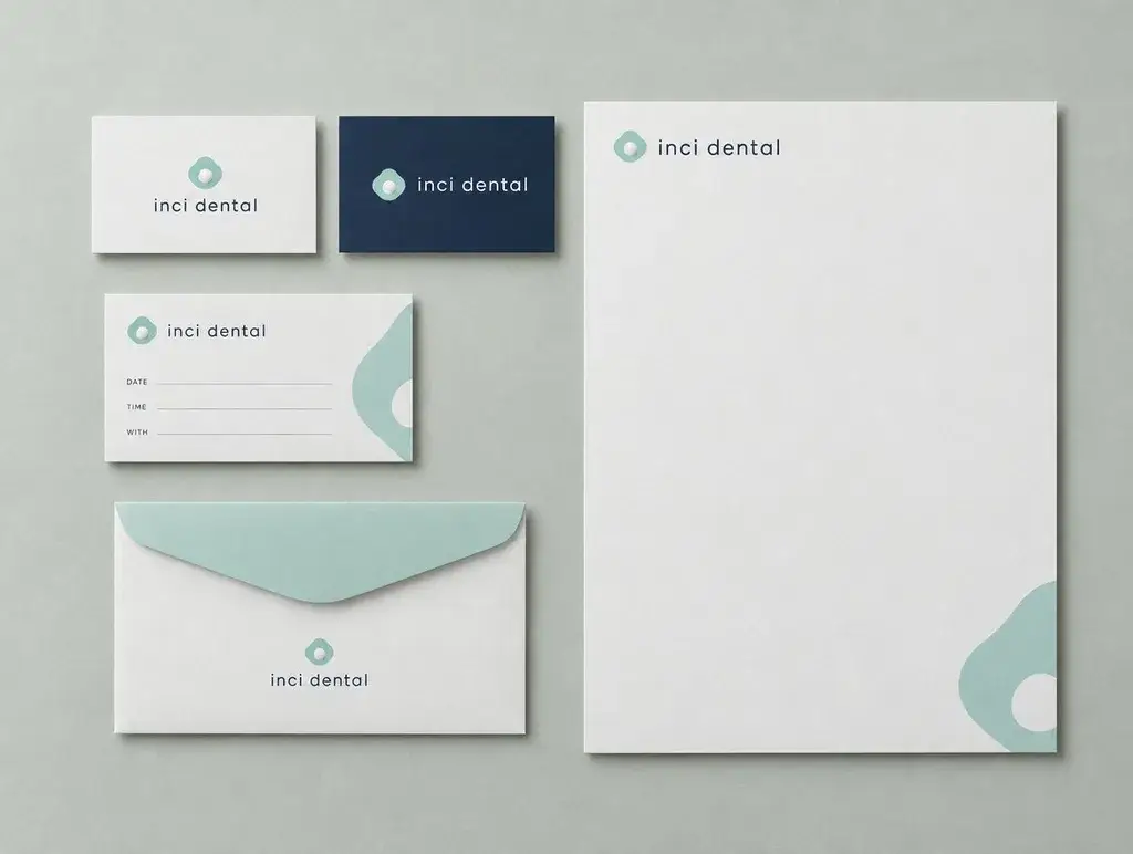 Business cards, appointment card and letterhead for a dental clinic concept brand